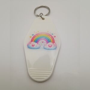 Motel Room Keychain Retro Styled White Rainbow Keyring Keytag Gift New!